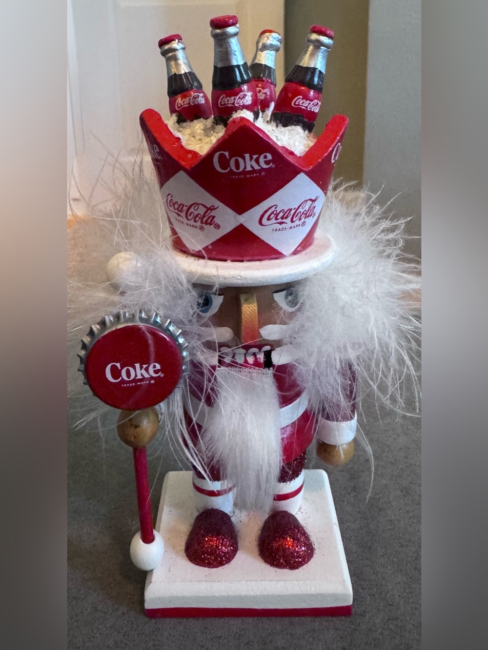 Coca Cola Red and White Crowned Nutcracker Figurine, Kurt Adler, 7 inches